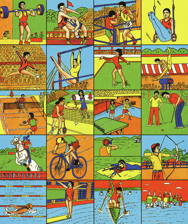 Action Poster featuring the drawing Variety of Athletes and Sports by CSA Images