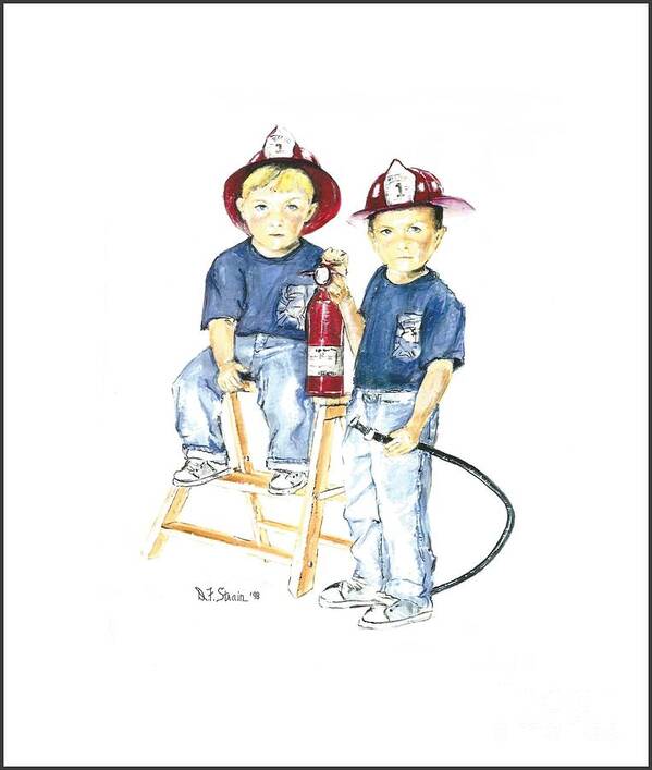 Images Poster featuring the drawing The Firefighter's Sons #1 by Diane Strain
