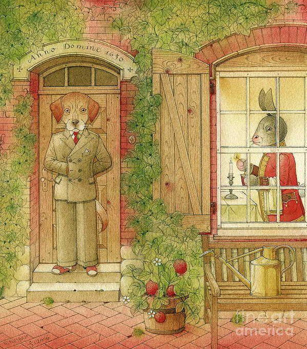 Dinner Party Rabbit Dog House Crime Detective Investigation Evening Iwy Poster featuring the drawing The Missing Picture19 #1 by Kestutis Kasparavicius