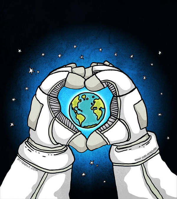 Astronaut Poster featuring the digital art Astronaut Loves Earth by Laura Ostrowski