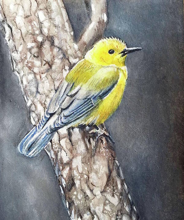 Bird Poster featuring the painting Bird with yellow head by Carolina Prieto Moreno