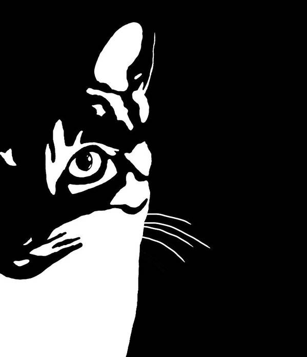 Cat Poster featuring the digital art Black and White Cat 657 by Lucie Dumas