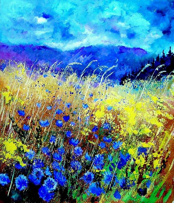 Poppies Poster featuring the painting Blue cornflowers 67 by Pol Ledent