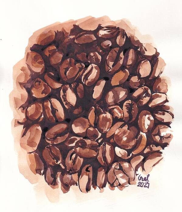 Coffee Poster featuring the painting Cofee Beans by George Cret