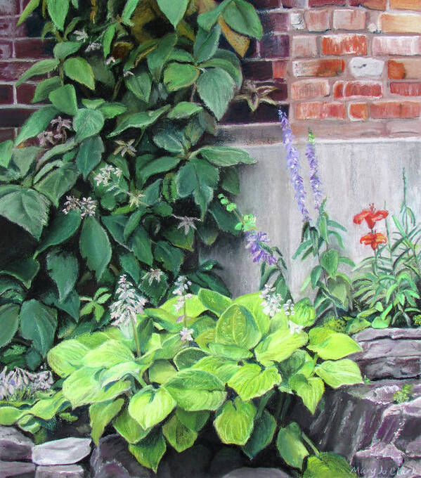 Garden Poster featuring the pastel Courtyard Garden by MaryJo Clark