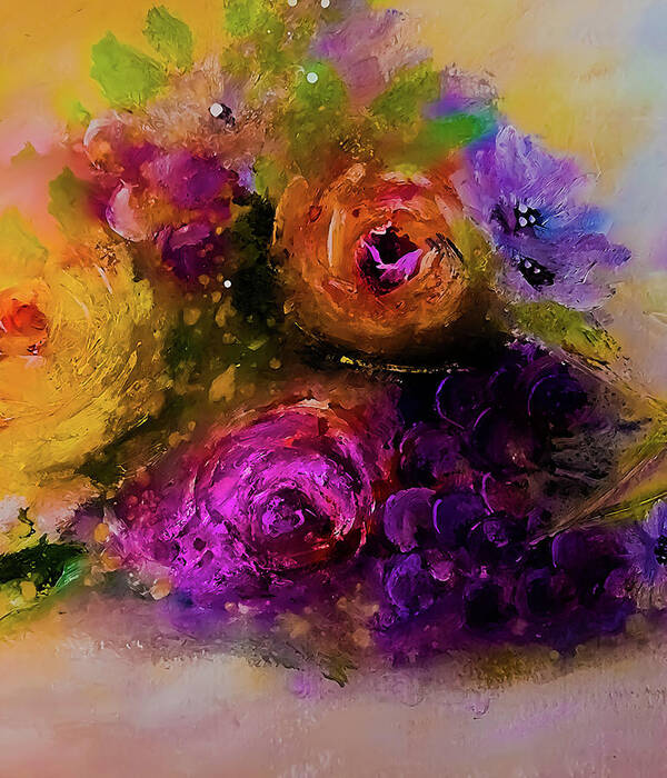 Dark Poster featuring the painting Dark Painterly Swirled Flowers with Grapes by Lisa Kaiser