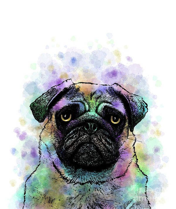 Pug Poster featuring the mixed media Funny Pug Dog 156 by Lucie Dumas