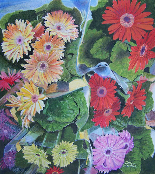Flowers Poster featuring the mixed media Gerberas by Constance DRESCHER