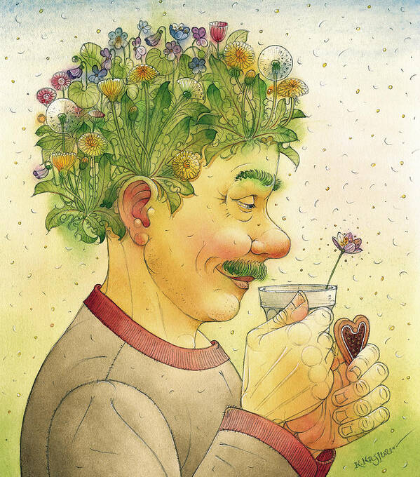 Hair Spring Summer Flowers Tea Coffee Kitchen Lifestyle Green Poster featuring the drawing Hair by Kestutis Kasparavicius