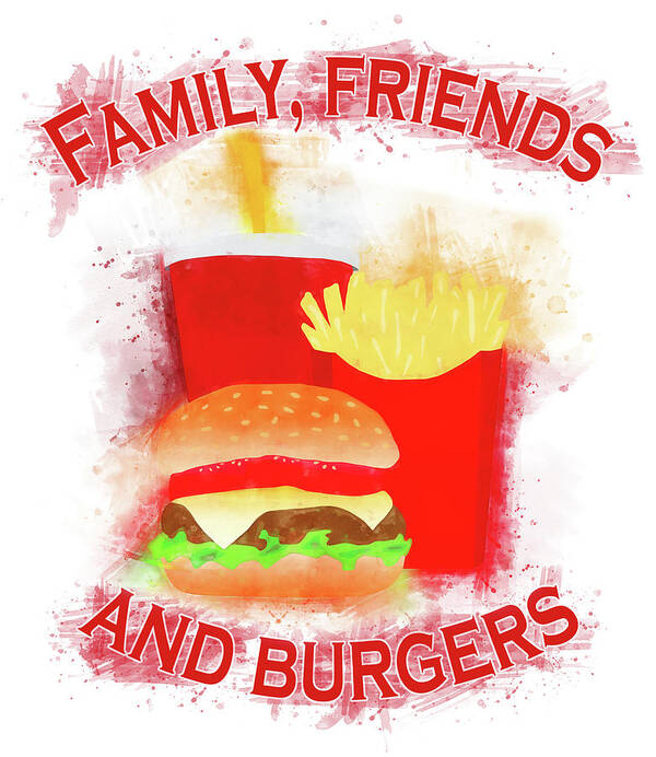 Hamburger fast food watercolor Family, friends and burgers Poster