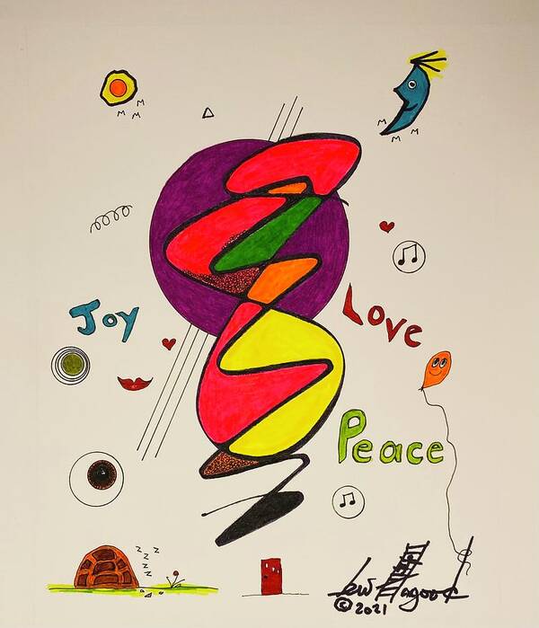  Poster featuring the mixed media Joy Love Peace 1114 by Lew Hagood