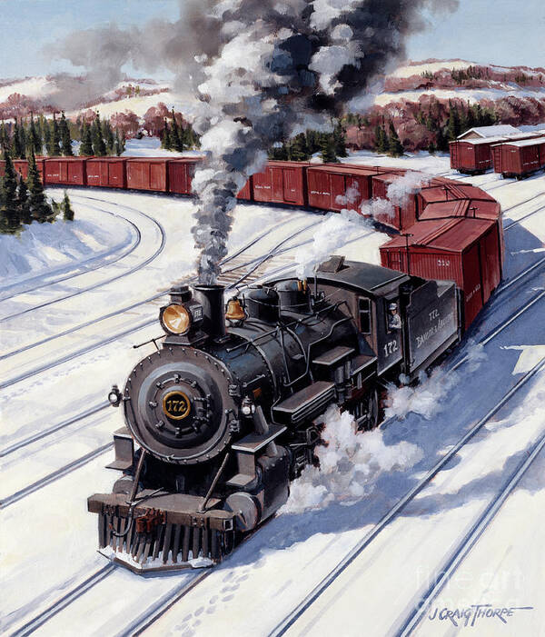 J Craig Thorpe Poster featuring the painting Locomotives - Maine's Bangor And Aroostook Railroad 2-8-0 Type Engine Number 172 by J Craig Thorpe
