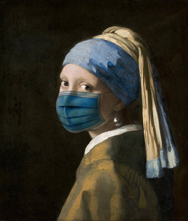 Coronavirus Poster featuring the digital art Masked Girl with a Pearl Earring by Nikki Marie Smith