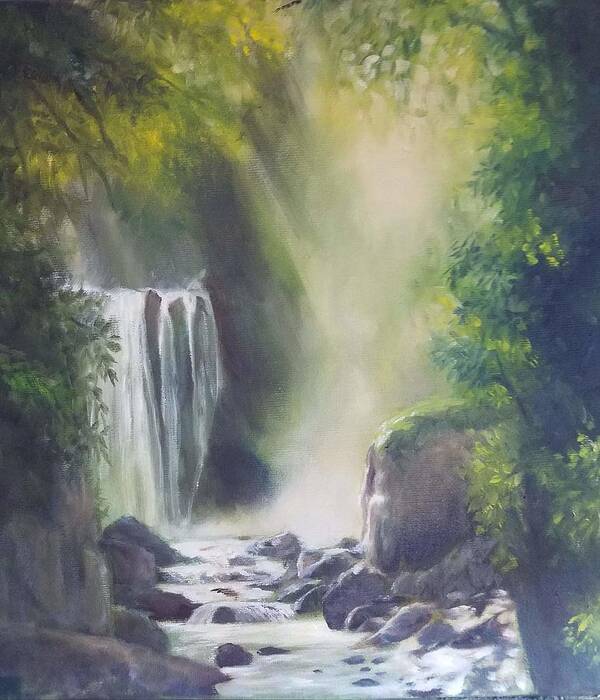  Poster featuring the painting Misty Falls by Caroline Philp