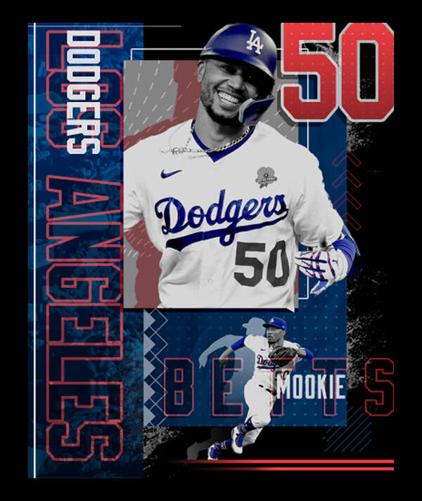 Football Poster featuring the digital art Mookie Betts Baseball Paper Poster Dodgers 2 by Kelvin Kent