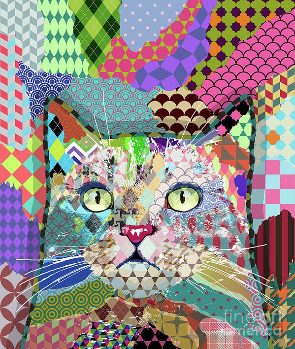 Cat Poster featuring the digital art Multicolor Cat 671 by Lucie Dumas