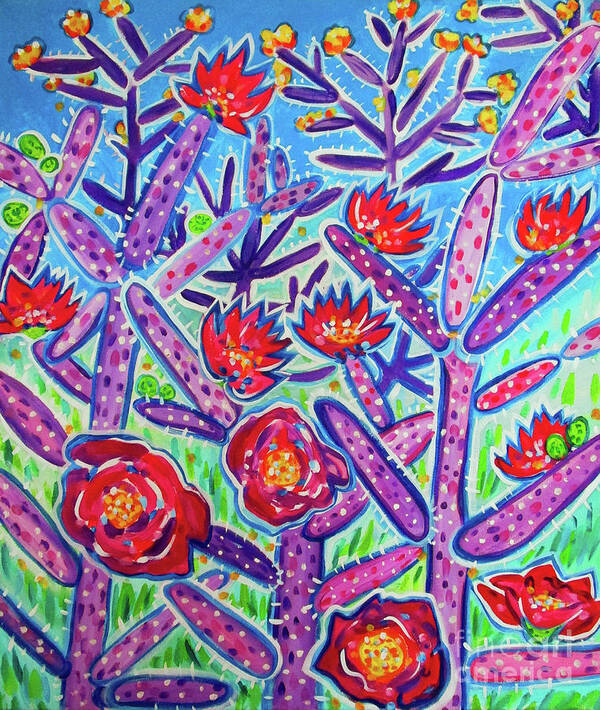 Cholla Poster featuring the painting Purple Cholla Flowers by Rachel Houseman