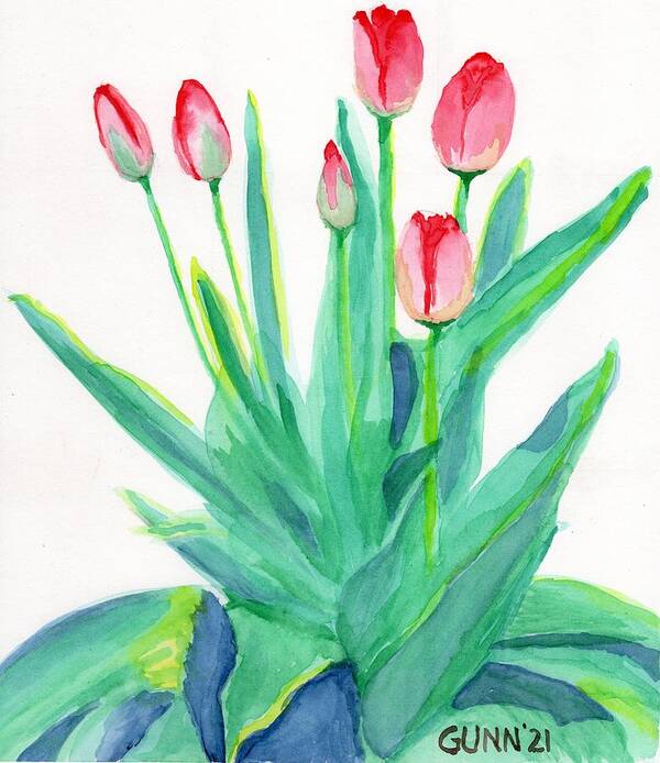 Tulips Poster featuring the painting Red Tulips by Katrina Gunn