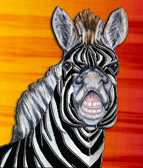 Zebra Poster featuring the mixed media Smiling Zebra in Orange by Kelly Mills