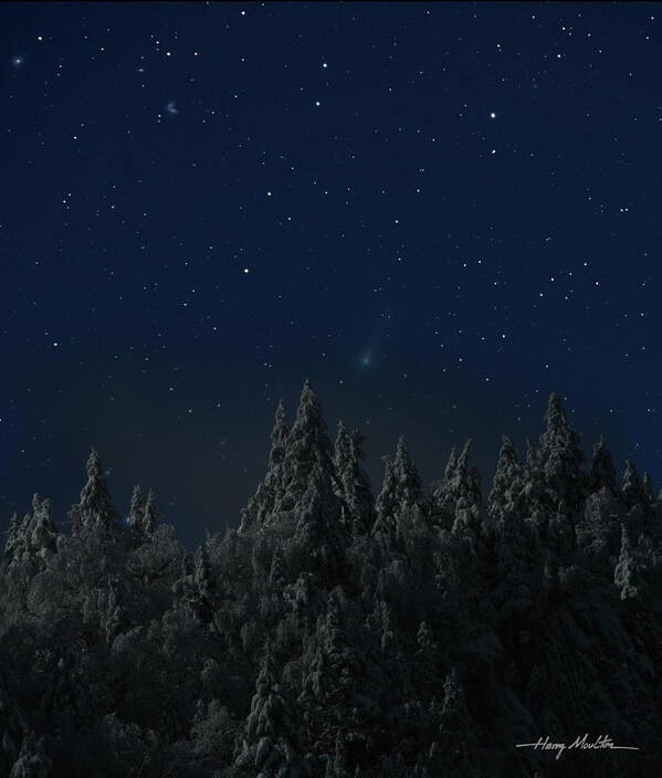 Night Poster featuring the photograph The Moon Sets The Comet Rises by Harry Moulton