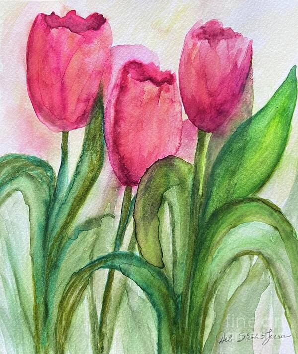 Cherry Red Tulips Poster featuring the painting Tulip Morning by Deb Stroh-Larson