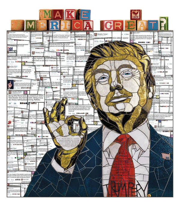 Trump Mosaic Tweets Twitte Anti-trump Political Art Poster featuring the glass art Verbatim by Cherie Bosela