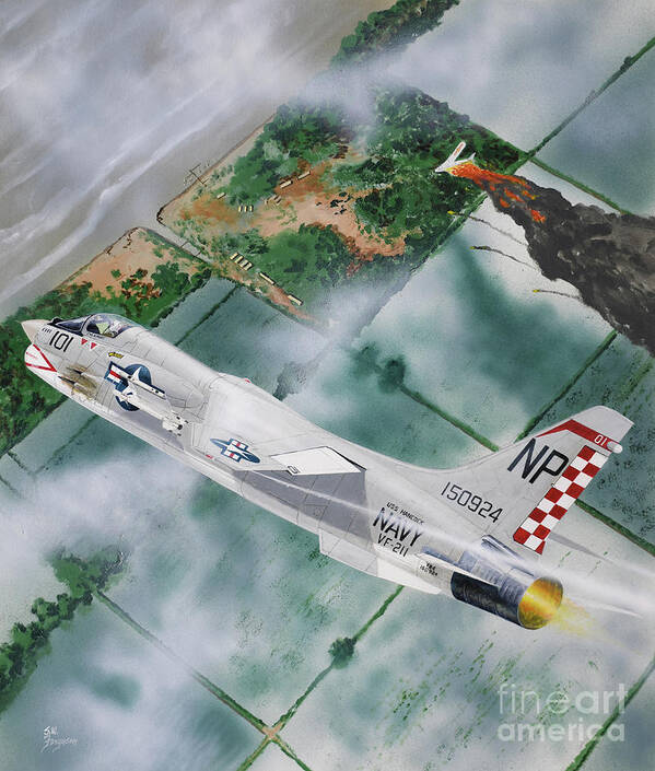 Aviation Poster featuring the painting Vought F-8 Crusader by Steve Ferguson Aviation Poster featuring the painting Vought F-8 Crusader by Steve Ferguson