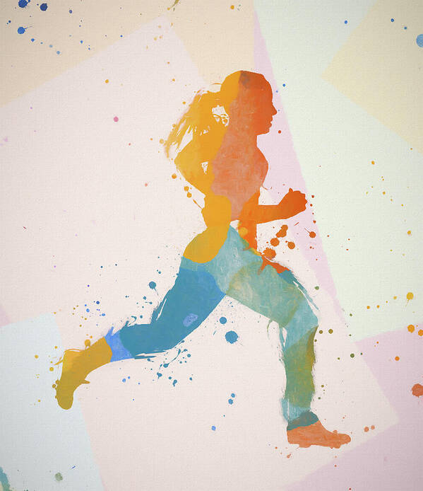Woman Running Color Splash Poster featuring the painting Woman Running Color Splash by Dan Sproul