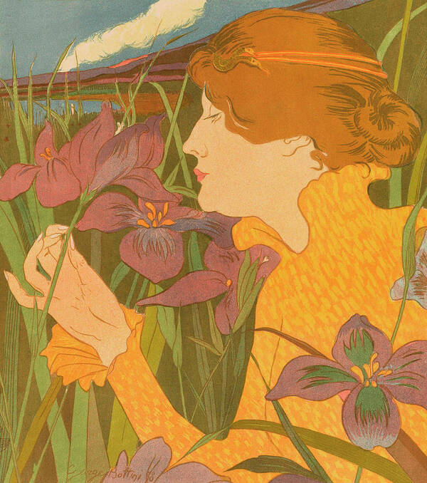 Georges Alfred Bottini Poster featuring the painting Woman with Iris -La femme aux iris-. by Georges Alfred Bottini