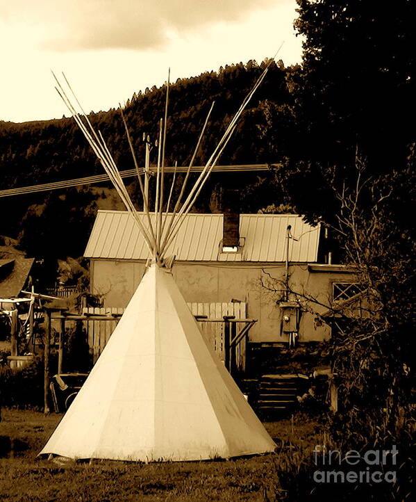 Teepee In Montana Poster featuring the digital art Teepee in Montana by Karen Francis