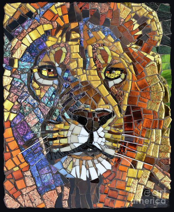 Cynthie Fisher Poster featuring the painting Lion Glass Mosaic by Cynthie Fisher