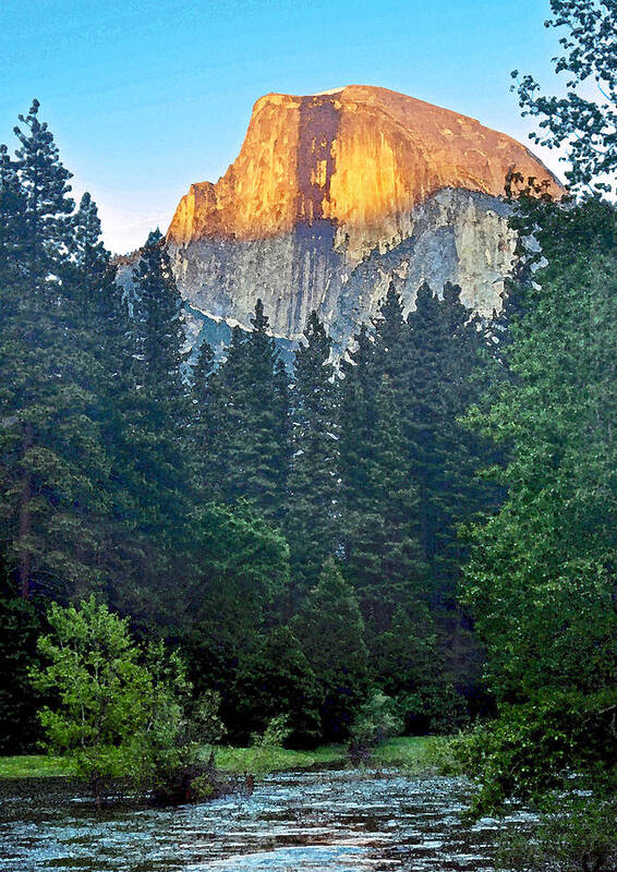 Half Dome Poster featuring the digital art Half Dome Sunset From Sentinel Bridge by Steven Barrows