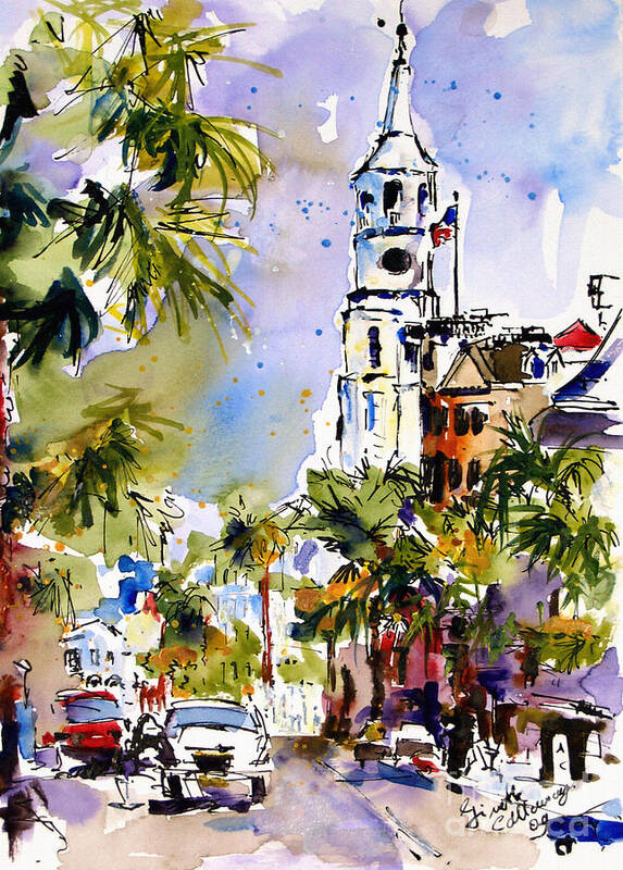 Charleston Poster featuring the painting St Michael's Church Charleston South Carolina by Ginette Callaway