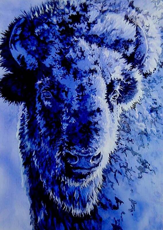 Winter Poster featuring the mixed media Winter Buffalo by Tim Joyner