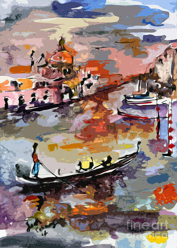 Italy Poster featuring the painting Abstract Venice Italy Gondolas by Ginette Callaway