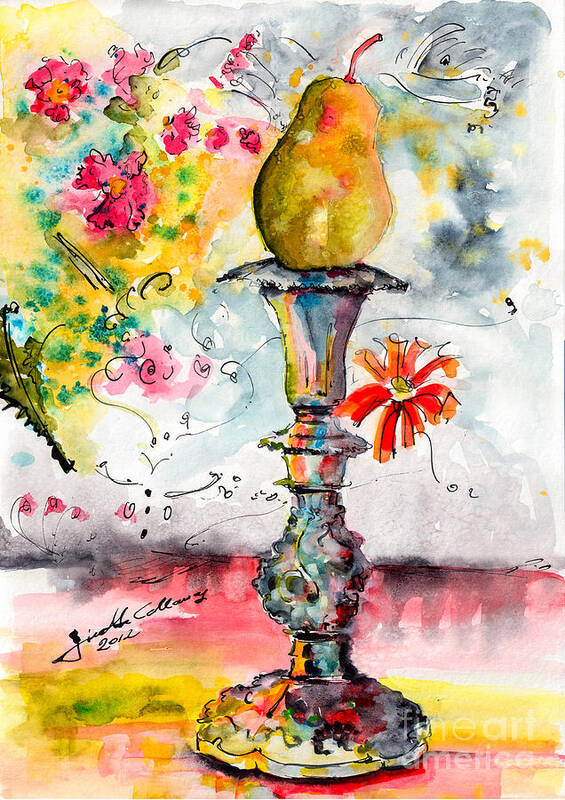 15x11 Poster featuring the painting Pear On Candle Stick by Ginette Callaway