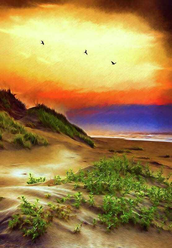 North Carolina Poster featuring the painting Outer Banks Sand Dune Sunrise AP by Dan Carmichael