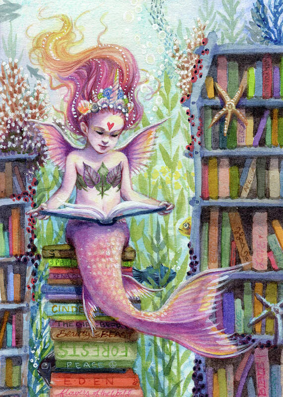 Mermaid Poster featuring the painting The Library by Sara Burrier