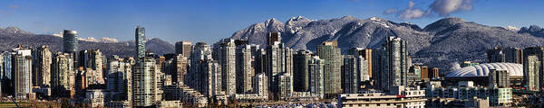 Panorama Poster featuring the photograph Pano Vancouver Snowy Skyline by David Smith