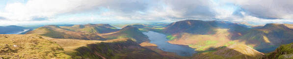 England Poster featuring the digital art Buttermere and Crummock Water Panorama by Roy Pedersen