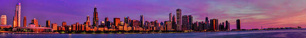 Chicago Sunrise Panorama Poster featuring the photograph Chicago Sunrise Panorama by Josh Bryant