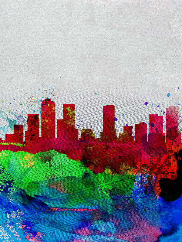 Denver Poster featuring the painting Denver Watercolor Skyline by Naxart Studio