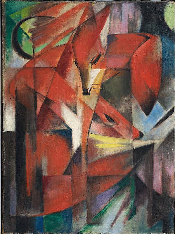 Franz Marc Poster featuring the painting The Foxes Red Fox Modern Art Painting by Masterpieces Of Art Gallery