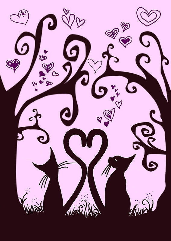 Valentine-cats Poser Poster featuring the painting Valentine Cats by MotionAge Designs