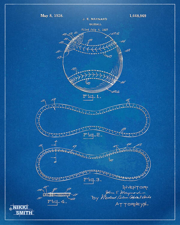 1928 Baseball Base Ball Patent Black & White Poster 