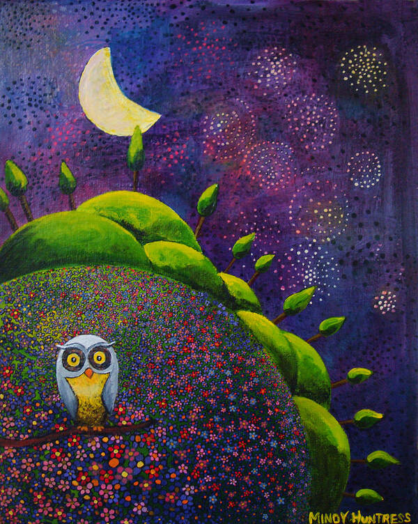 Night Owl Poster featuring the painting Night Owl by Mindy Huntress