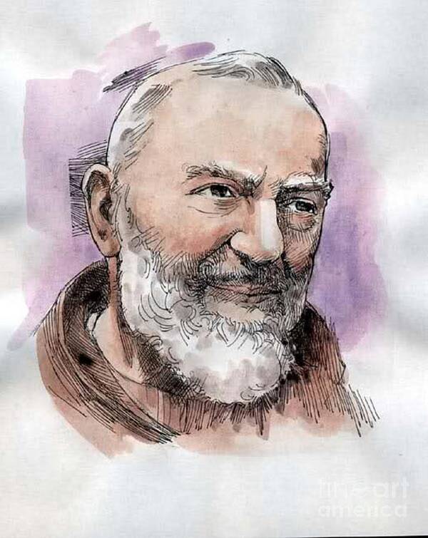 Prayer Poster featuring the drawing Padre Pio by Matteo TOTARO