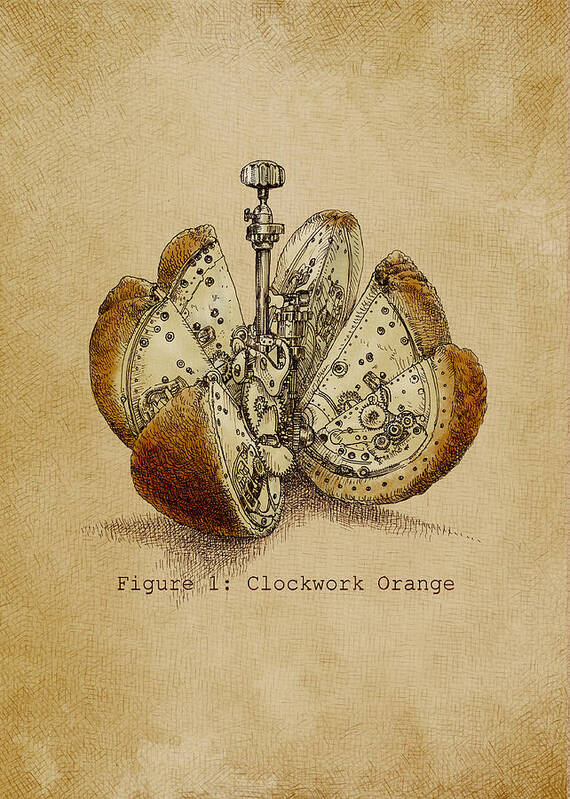Orange Poster featuring the drawing Steampunk Orange - Option by Eric Fan