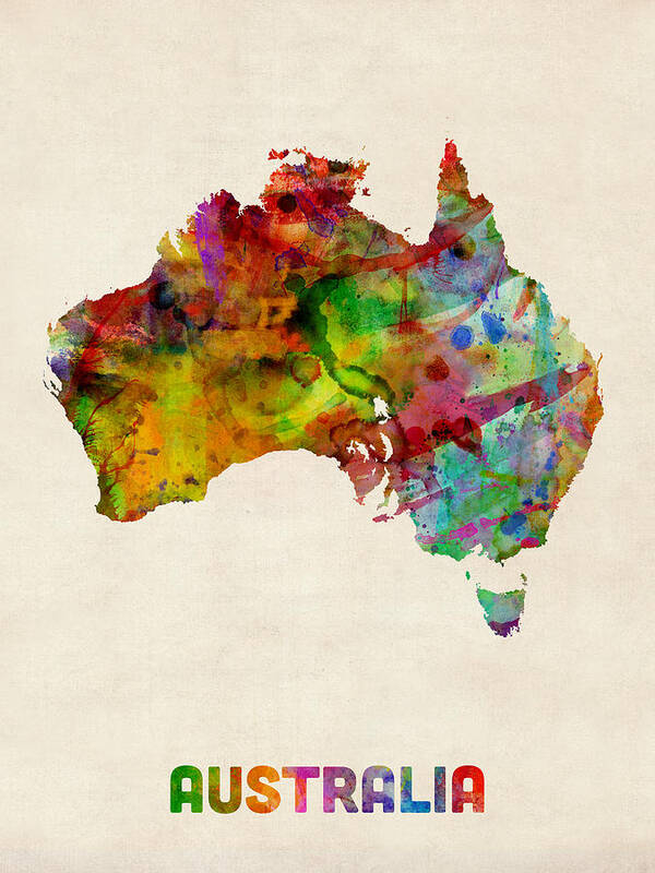 Australia Map Poster featuring the digital art Australia Watercolor Map by Michael Tompsett