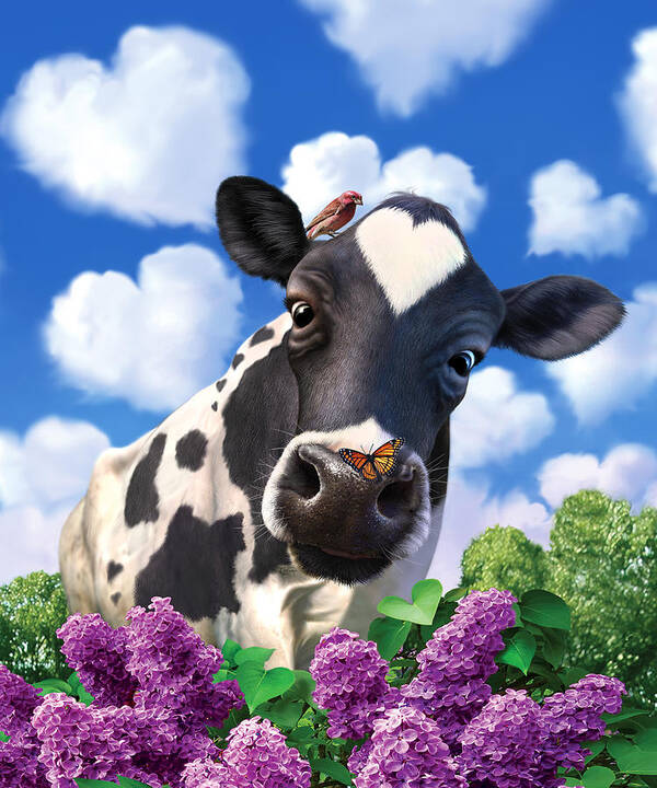 Cow Poster featuring the digital art Bovinity by Jerry LoFaro